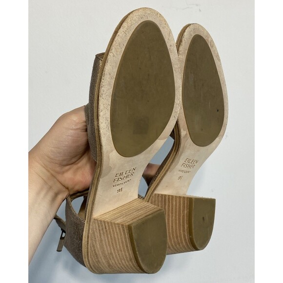 Eileen Fisher Sandals Womens US 9.5 Lou Platinum Metallic Suede Block Heel Coast - Picture 14 of 15